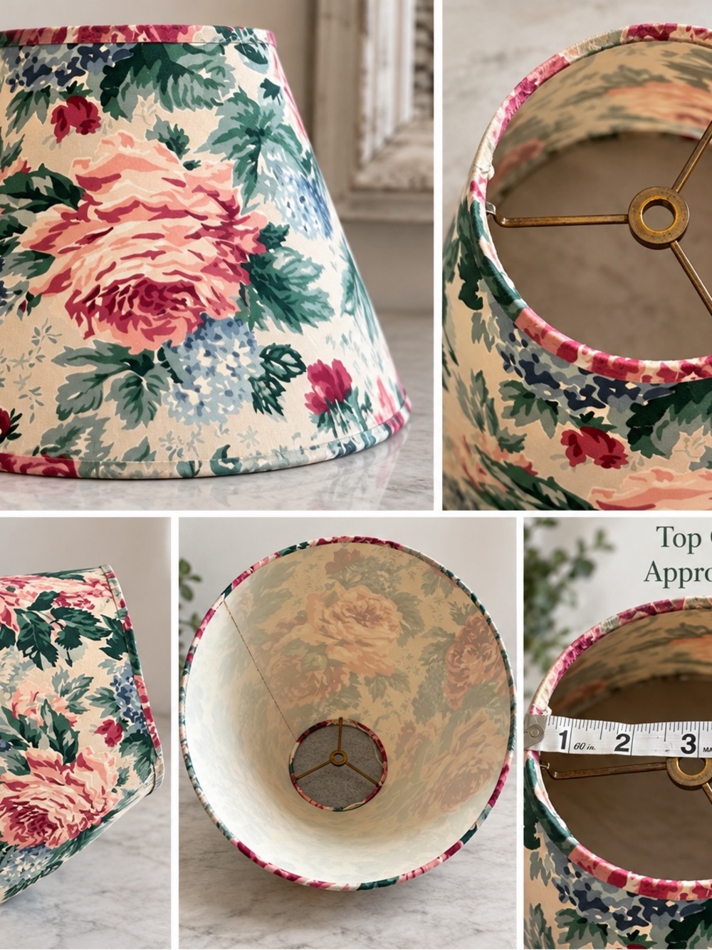Floral Fabric Empire Lamp Shade in Cream, Pink & Green